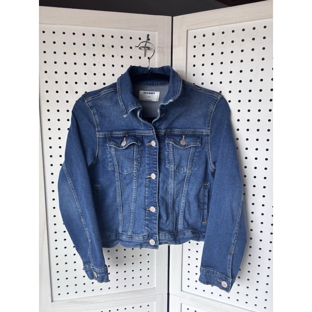 Old Navy Girls 10-12 Denim Jean Jacket Button Front Cotton Stretch Blue